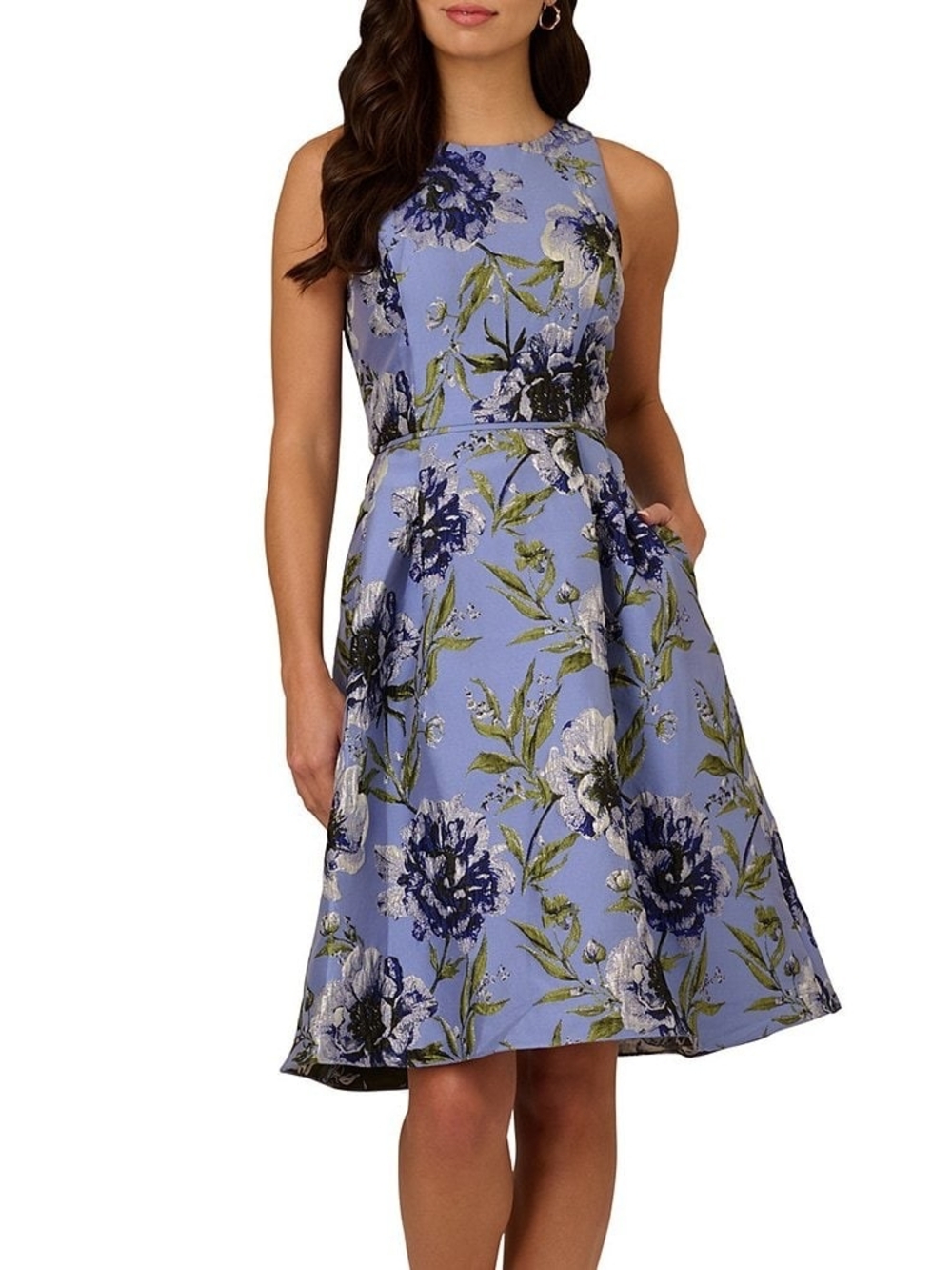 Adrianna Papell Lavender Blue Floral Sleeveless Midi